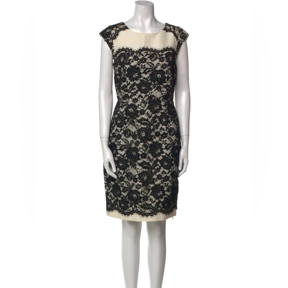 LK Bennett Lavinie Dress Size 4 Black Cream Lace Overlay Sleeveless Pencil